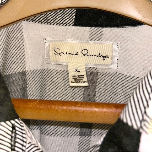 French Laundry B&W Buffalo Plaid Long Sleeve Button Down Pockets Soft Jersey XL - Picture 4 of 8